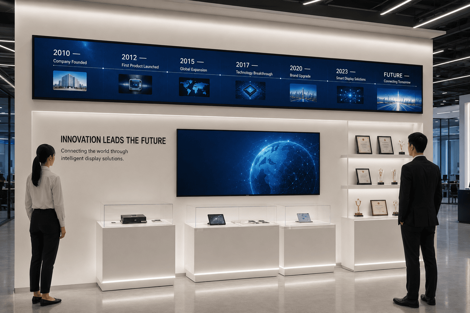 Custom LCD displays in a modern brand showroom