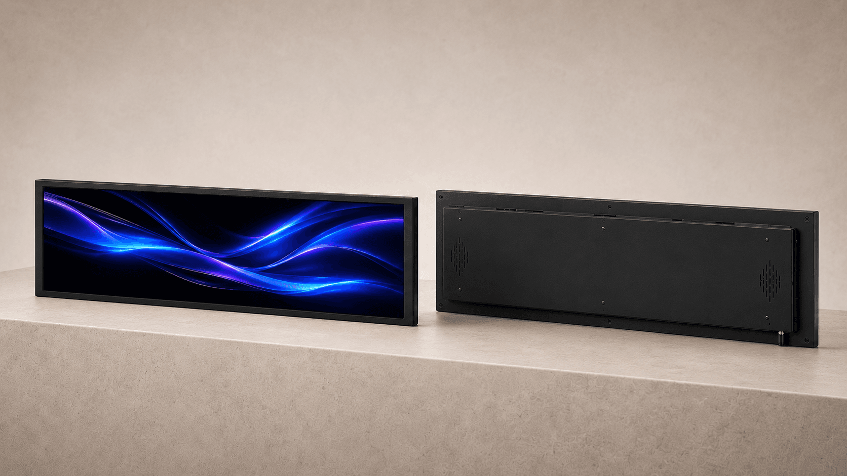 67.8-inch Stretched Bar LCD Display shown from the front and rear
