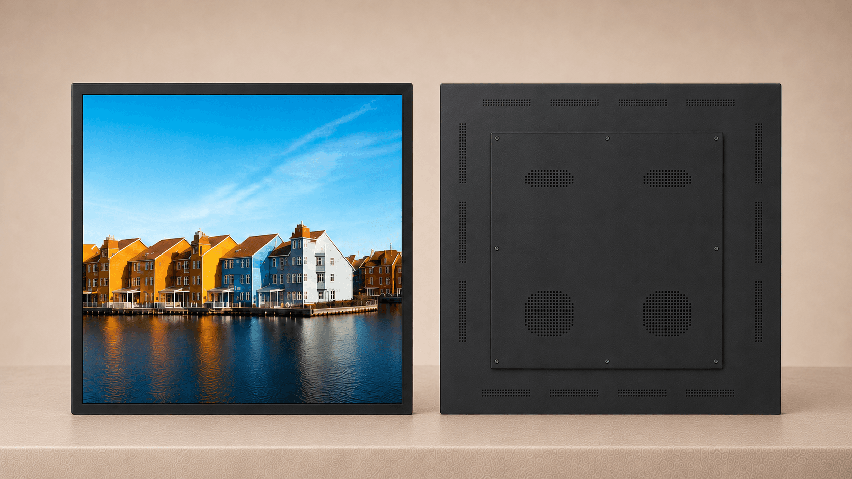 41-inch Square LCD Display shown from the front and rear